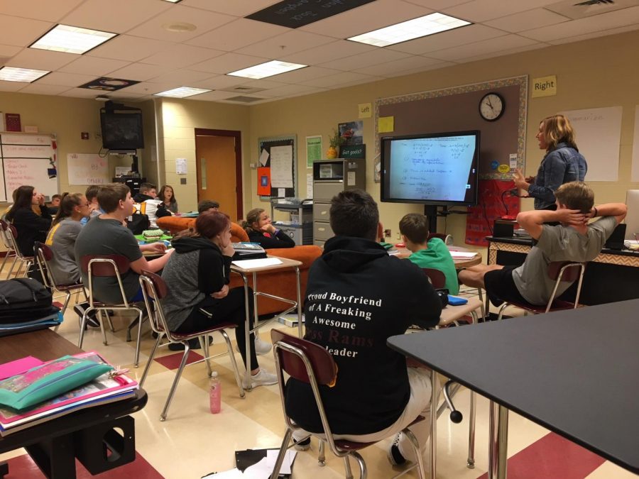 Mrs. Amy Brossart’s third block math class hard at work during a lesson, in their choice of seating.