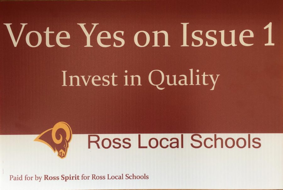 A yard sign in support of the levy available for Ross community members.