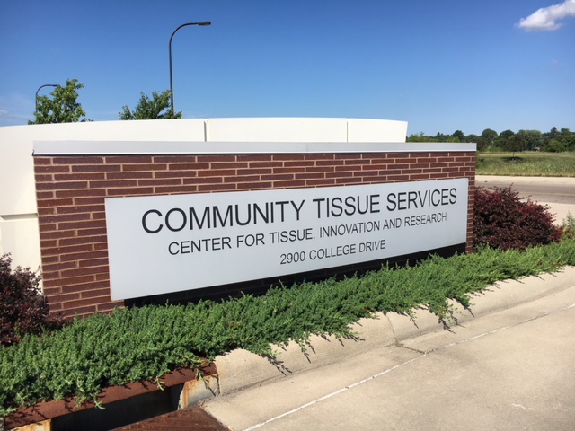 The Community Tissue Services company sign.