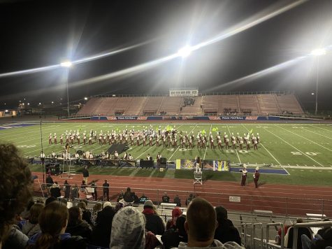 Ross High School’s Marching “Band of Class” aligns in formation at Piqua High School in Dayton, OH for the 2022 OMEA state competition on Nov. 6. 