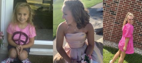 Senior Lexie Gibbons poses throughout ages five, 15, and 17.